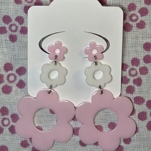 Pink and White Flower Earrings